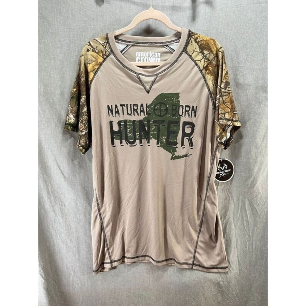 Natural Born Hunter Shirt Adult Extra Large Beige Short Sleeve Realtree Tee Mens